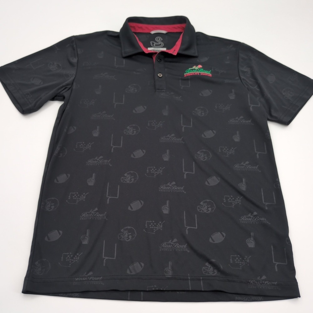 Swannies Golf Polo Shirt Small Black Pink Rose Bowl Americas Stadium Mens S‎